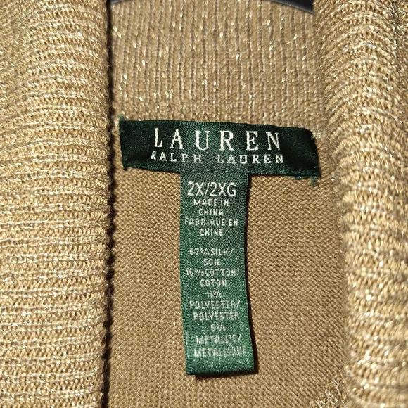 NWT LaurenRalphLauren Silk Blend Sequin Gold Turtleneck Sleeveless Sweater 2X - Picture 5 of 6
